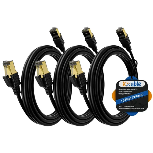 Vista 28 de Kxable Cable Ethernet Cat 7 de 1 pie, cable de Internet de alta velocidad Cat7, cable de red LAN RJ45 CAT7, triple blindaje SFTP de 10 Gbps 600 Mhz