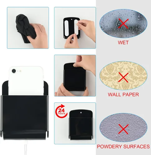 Vista 4 de Cosmos Paquete de 2 soportes acrílicos para control remoto, soporte adhesivo de pared, organizador de montaje en pared, caja de almacenamiento