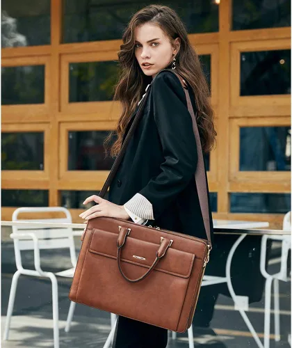 Vista 3 de CLUCI Maletines de cuero de cera de aceite para mujer, delgado, grande, para negocios, 15.6 pulgadas, bolsa de hombro vintage para hombre