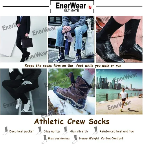 Vista 7 de EnerWear 10P Pack Unisex Cotton Moisture Wicking Cushion Crew Socks