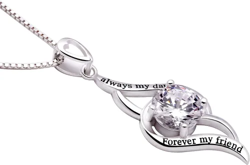 Vista 2 de Collar con colgante de amor con circonita cúbica de plata "always my daughter forever my friend" ALOV Jewelry, Metal, Circonia cúbica