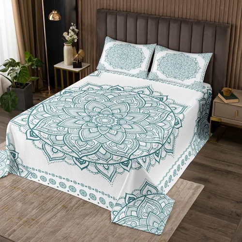 Vista 5 de Erosebridal Juego de colcha de mandala rosa tamaño individual para niñas y mujeres, juego de ropa de cama floral hippie juego de colcha estética