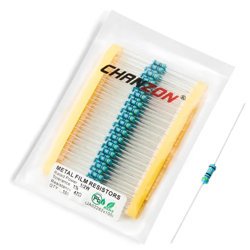 Vista 53 de Chanzon 100pcs 1/2W (0.5W) 1 Ω ohmios Resistencia fija de película metálica 0.01 ±1% Tolerancia 1R MF Orificio pasante Resistencias limitadoras