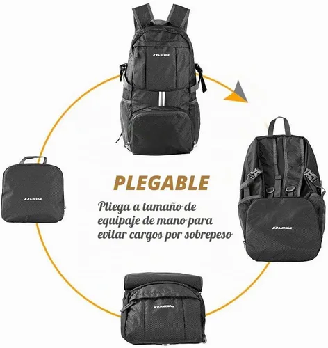 Vista 5 de Mochila plegable ligera de 35L impermeable duradera para senderismo mochila de viaje Negro