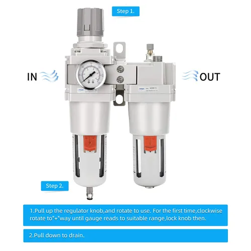 Vista 4 de NANPU 1" NPT Filtro de aire comprimido, regulador y lubricador (FRL) Combo - Separador de trampa de agua/aceite - Calibrador (0-150 psi), elemento