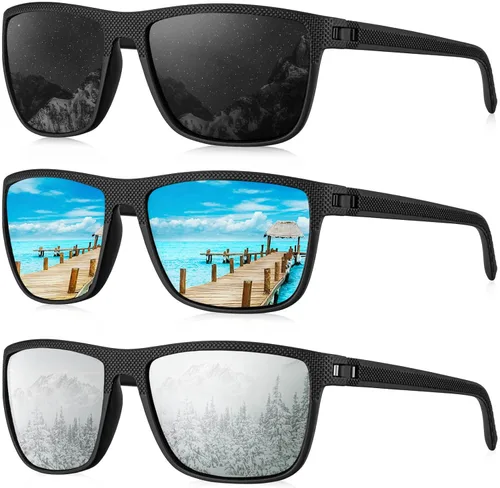 Vista 59 de KALIYADI Gafas de sol polarizadas para hombre, gafas de sol ligeras con protección UV para conducir, pescar y jugar golf (3 unidades) Negro