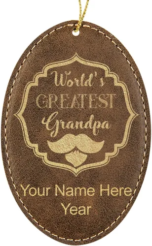 Vista 9 de LaserGram Personalized Christmas Ornament, World's Greatest Grandpa, Faux Leather, Custom Laser Engraved Gift Idea (Oval Shape, Black with Gold)