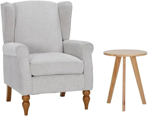 Vista 10 de Mid-Century - Silla de ala alta, moderna silla decorativa de tela con mesa auxiliar de madera maciza, sofá individual de ocio para sala de estar
