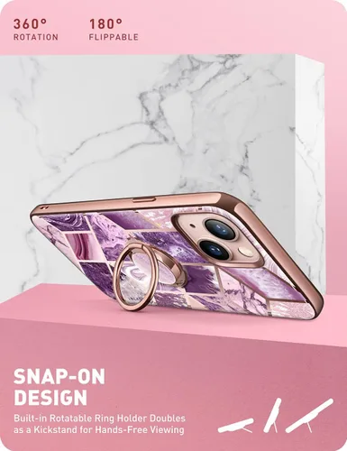 Vista 5 de i-Blason Cosmo Snap - Funda diseñada para iPhone 13 de 6.1 pulgadas (versión 2021), delgada con soporte de anillo giratorio de 360° integrado Ameth