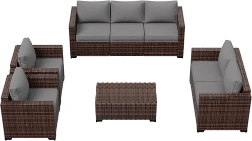 Vista 8 de Amopatio Juego de muebles de patio de 8 piezas, sofá seccional para exteriores con mesa de centro de almacenamiento - Juego de conversación de patio