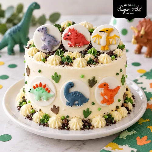 Vista 2 de Global Sugar Art Dinosaur Edible Cake Decorations, 18 Count Royal Icing Dinosaurs