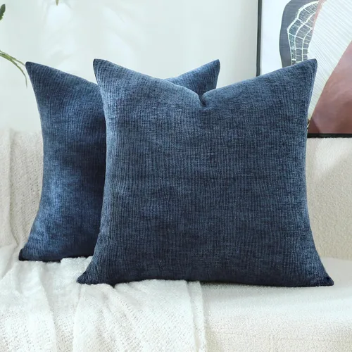 Vista 12 de Stellhome Juego de 2 fundas de almohada de felpilla azul gris de 16 x 16 pulgadas, fundas de cojín con textura de línea suave, decoración bohemia