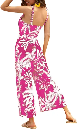 Vista 2 de Umenlele Enterizo casual bohemio sin mangas con cintura alta y pierna ancha para mujer