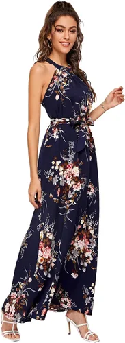 Vista 5 de Floerns Women's Sleeveless Halter Neck Vintage Floral Print Maxi Dress