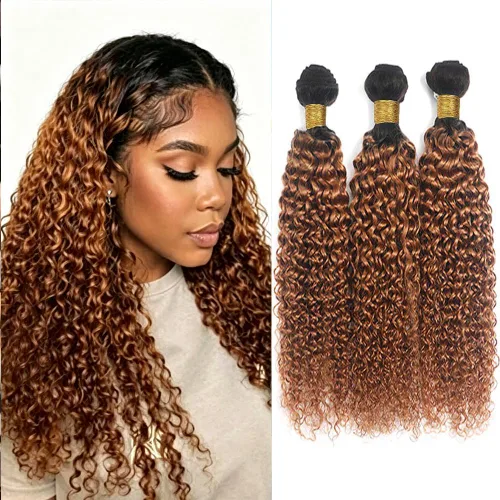 Vista 251 de P4613 Cabello humano rizado onda profunda marrón y paquetes mixtos 8 10 12 P4613 Ombre Marrón-Rubio-DP