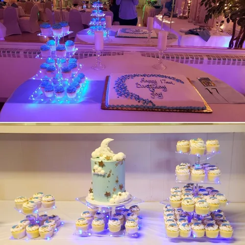 Vista 2 de Soporte para Cupcakes, Soporte para Cupcakes de 4 Niveles, Soporte Iluminado para Cupcakes para 50 Cupcakes, Torre Cuadrada para Cupcakes, Juego