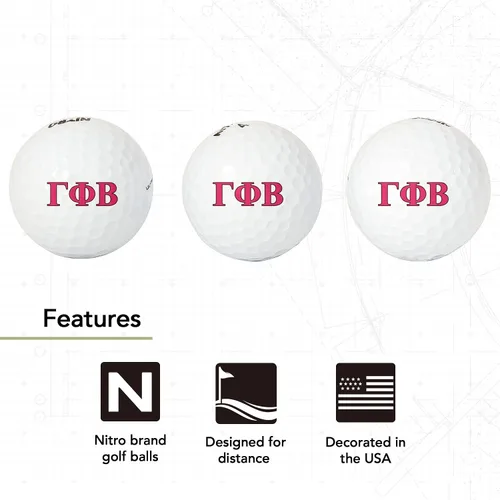 Vista 3 de Desert Cactus Gamma Phi Beta Tres pelotas de golf, paquete de 3, pelota de golf a todo color (letra)
