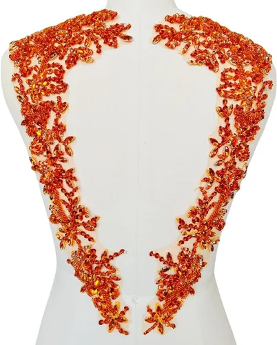 Vista 4 de Apliques hechos a mano con cuentas de diamantes de imitación para coser en parche de encaje de cristal, 1 par para ropa de bricolaje, vestido
