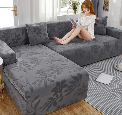 Vista 12 de IMYOGI Fundas de sofá de alta elasticidad con estilo en forma de L, fundas de sofá de color sólido, tela jacquard, lavable a máquina, protector
