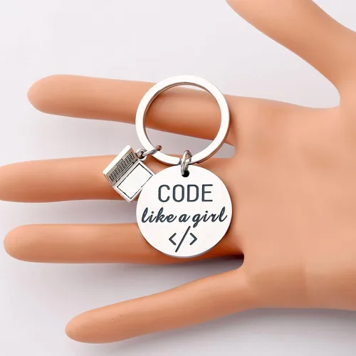 Vista 7 de TIIMG Code Like A Girl Llavero Coder Mujer Coder Llavero Coder Regalo Programador Regalo Joyería CSS Regalo