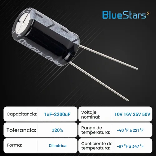 Vista 3 de BlueStars, variedad de condensadores electrolíticos de aluminio, 20 valores, 320 unidades, rango 1uF－2200uF