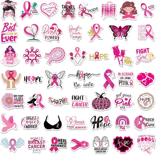 Vista 5 de MARFOREVER 200 piezas de calcomanías de conciencia del cáncer de mama, calcomanías de cinta rosa para mujeres y niñas, calcomanías de vinilo