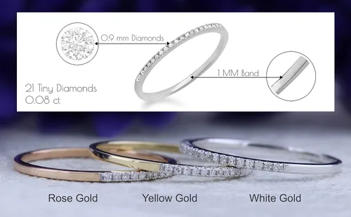 Vista 6 de Dazzlingrock Collection 0.08 Cttw Round White Diamond Minimalist Stackable Wedding Band for Women in 18K Solid Gold