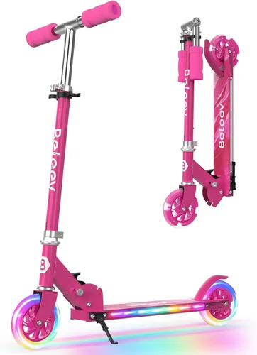 Vista 8 de BELEEV V1 Patinetas para niños, patineta plegable de 2 ruedas para niños y niñas, 3 alturas ajustables, ruedas iluminadas, patineta ligera