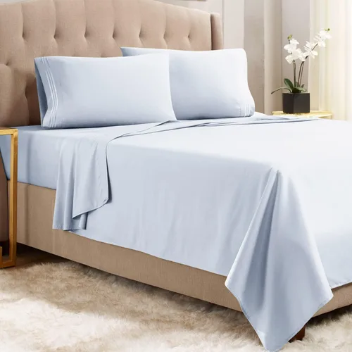 Vista 24 de Juego de sábanas de lujo Juego de cama de lujo, bolsillo extra profundo Juego de sábanas ajustable, sábana de arriba y 2 fundas de almohada, ropa