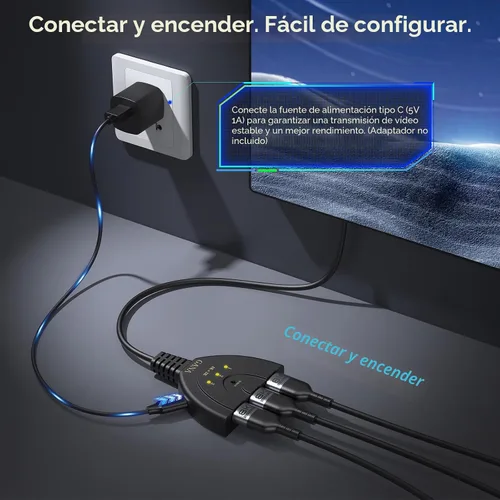 Vista 4 de Interruptor HDMI, divisor HDMI GANA 4K 3 en 1 salida, selector de conmutador de 3 puertos con cable HDMI Pigtail, compatible con reproductor 3D Full