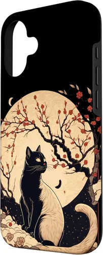 Vista 2 de Kawaii black cat japanese with cherry blossom anime style Case for iPhone 16