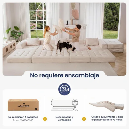 Vista 9 de MAXYOYO Sofá modular seccional, sofá plegable en forma de U con almohadas, sofá tumbona copetudo de 6 asientos sin huesos para sala de estar,
