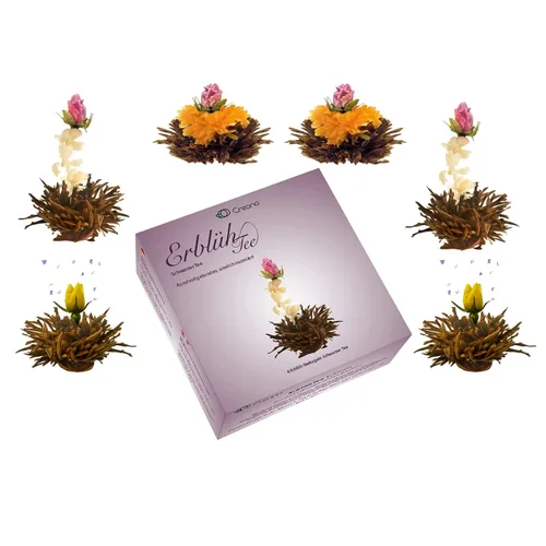 Vista 11 de Creano Flores de Té en Taza - Té Floreciente - 8 Tés Florecientes en 4 Variedades Diferentes - Té Verde