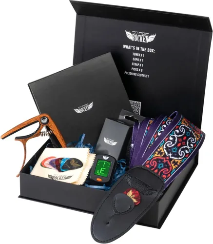 Vista 12 de Stage Rocker Guitar Accessories Gift Box for Acoustic and Electric Guitars, 5-in-1 Essential Gift