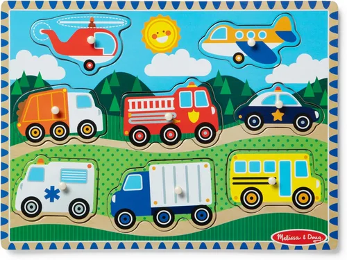 Vista 4 de Rompecabezas de madera con imágenes vehículos de Melissa & Doug, Multicolor