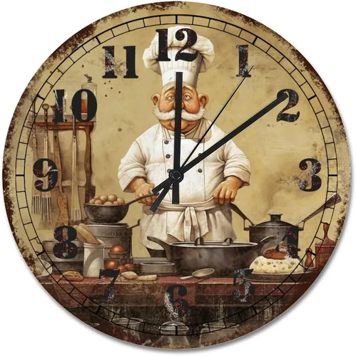 Vista 20 de ArogGeld Chef - Reloj de pared de cocina de madera, 10 silencioso, sin tictac, de cuarzo, funciona con pilas, para sala de estar, dormitorio