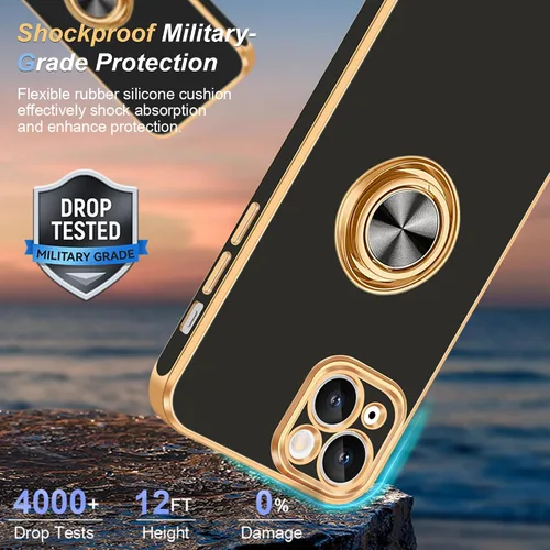 Vista 3 de Fingic Funda para iPhone 14 [con soporte de anillo de 360°] [Soporte magnético para automóvil] Funda de teléfono con soporte para teléfono