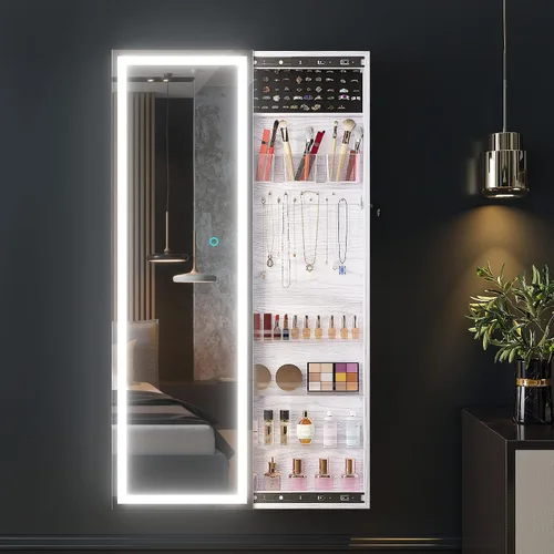Vista 6 de Lvifur Armario de joyería LED con espejo de longitud completa armario organizador de joyas de gran capacidad espejo con cerradura con almacenamiento