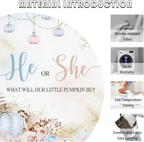Vista 6 de AIBIIN Telón de fondo de revelación de género de 7 x 5 pies con texto en inglés "He or She What Will Our Little Pumpkin Be Background", color rosa