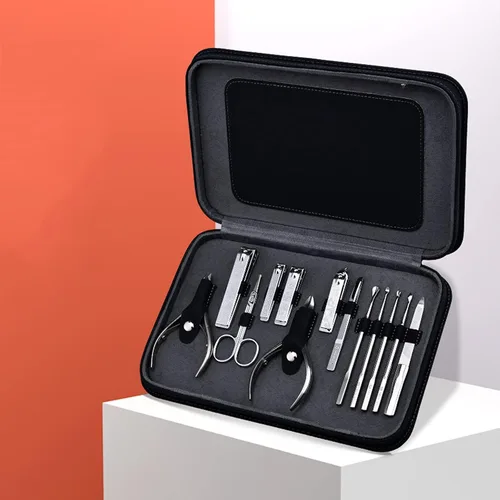 Vista 7 de Cortaúñas para uñas de los pies, juego de manicura de 13 piezas de acero inoxidable, kit de aseo profesional para adultos, juego de cortaúñas