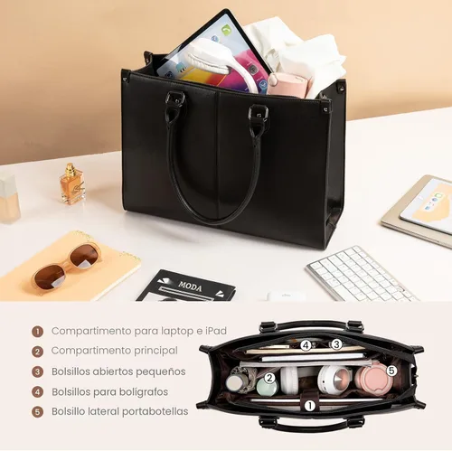 Vista 4 de LOVEVOOK - Bolsa de mano para laptop para mujer, bolsa de trabajo profesional de 15.6 pulgadas con embrague a juego, bolsa de cuero vintage