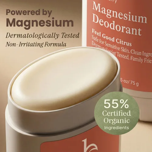 Vista 4 de Desodorante sin aluminio para hombres y mujeres, fabricado en Estados Unidos con ingredientes naturales y 55% orgánicos, protección contra olores