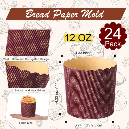 Vista 3 de FoldTier 24 moldes para pan de Pascua, moldes de papel corrugado para hornear, forma de papel redondo para pasteles, panettone, cocina, muffins