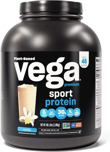Vista 2 de Vega Proteína deportiva de vainilla en polvo premium, vegana, sin OMG y proteína deportiva de primera calidad, vegano, sin OMG