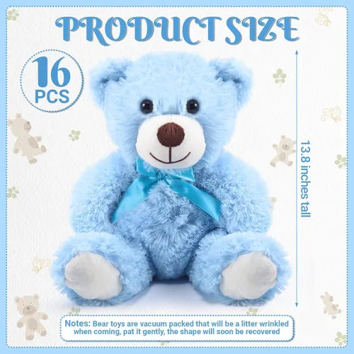 Vista 2 de Jenaai 16 ositos de peluche con lazo de 13.8 pulgadas para centros de mesa de baby shower, revelación de género, decoración de fiesta, regalo de Azul