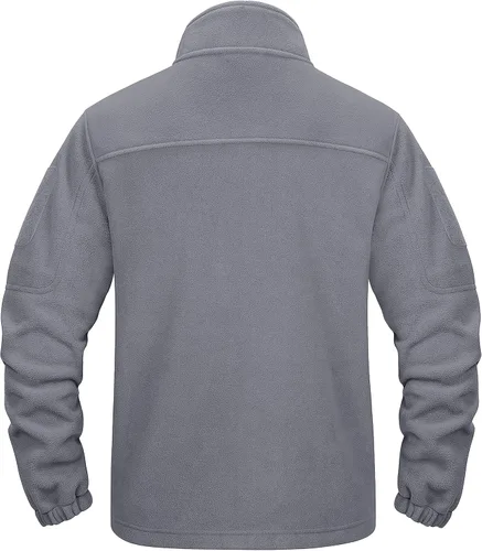 Vista 2 de CRYSULLY Chaqueta de forro polar táctica con cremallera completa para hombre, abrigo de invierno con múltiples bolsillos