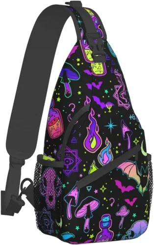 Vista 2 de KMIVQGE Mochila cruzada con diseño de calavera de azúcar para viajes, senderismo, pecho, bolsa de hombro para hombres y mujeres, ciclismo, caminar