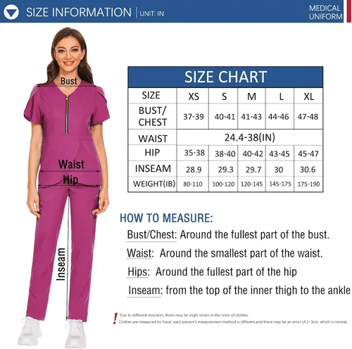 Vista 7 de VIAOLI Conjunto de ropa quirúrgica para mujer con cremallera, conjunto médico de enfermería y pantalón de enfermería, diseño moderno y sexy