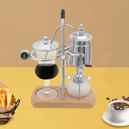 Vista 5 de Cafetera de sifón vintage, cafetera de sifón, elegante sistema de cafeteras retro, cafetera plateada con lámpara de alcohol para un rico sabor