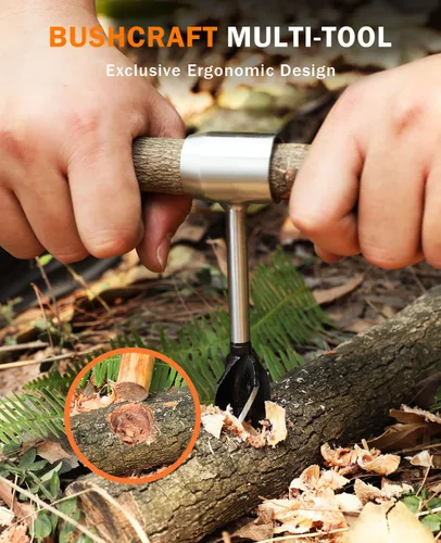 Vista 3 de Bushcraft - Llave de barrena manual, taladro de madera de ojo escocés resistente, taladro de madera, herramienta manual con funda de cuero